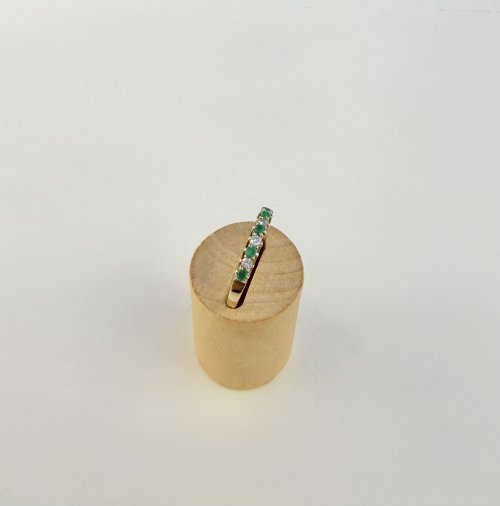 Hallmarked 9ct. Gold Emerald &amp; Diamond Half Eternity Ring. NEW STOCK.