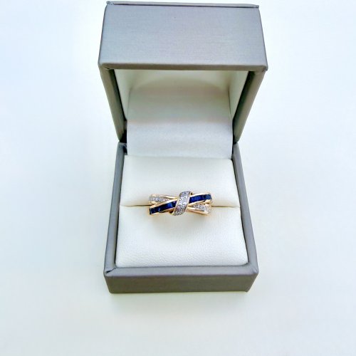 9ct. Yellow Gold Sapphire &amp; Diamond Double Band Ring. NEW STOCK.