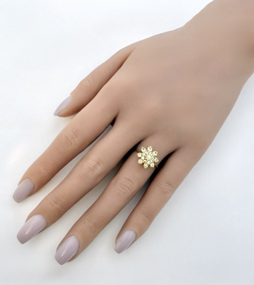 9ct. Yellow Gold Citrine Floral Ring. NEW STOCK.