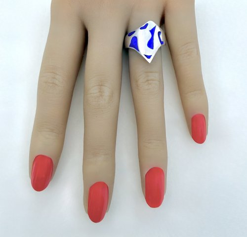 Handcrafted Silver Ring with Cobalt Blue Enamel Design.  NEW STOCK.