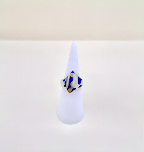 Handcrafted Silver Ring with Cobalt Blue Enamel Design.  NEW STOCK.