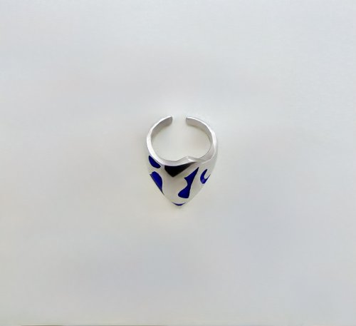 Handcrafted Silver Ring with Cobalt Blue Enamel Design.  NEW STOCK.