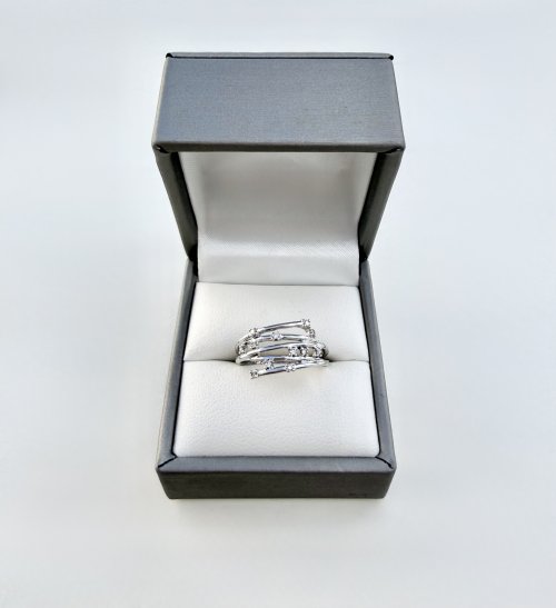9ct. White Gold Raindance Ring / 12 Diamonds. NEW STOCK.