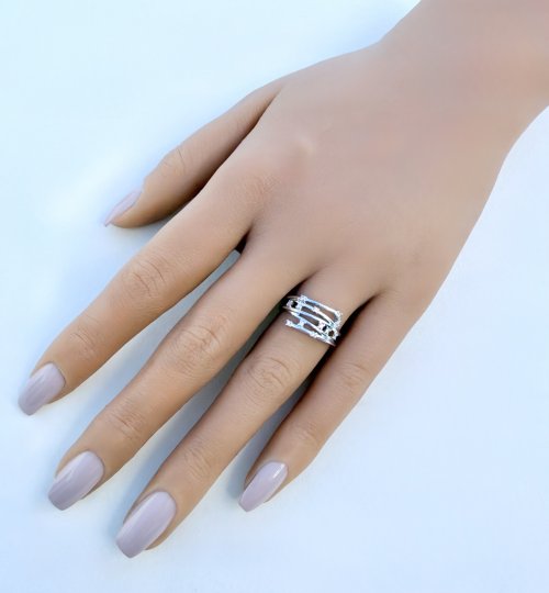 9ct. White Gold Raindance Ring / 12 Diamonds. NEW STOCK.