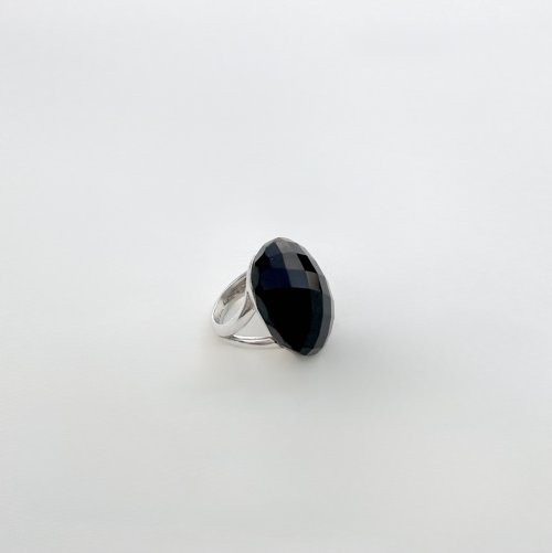 Large Faceted Black Agate Sterling Silver Ring. NEW IN.