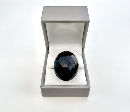 Large Faceted Black Agate Sterling Silver Ring. NEW IN.
