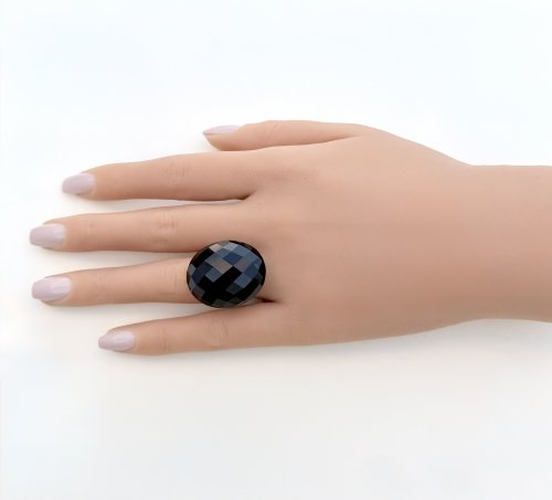 Large Faceted Black Agate Sterling Silver Ring. NEW IN.