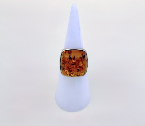Silver Square Amber Statement Ring. NEW STOCK.