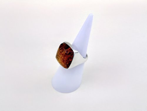 Silver Square Amber Statement Ring. NEW STOCK.