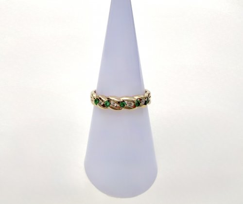 9ct. Yellow Gold Emerald &amp; Diamond Set Infinity Ring. NEW STOCK.