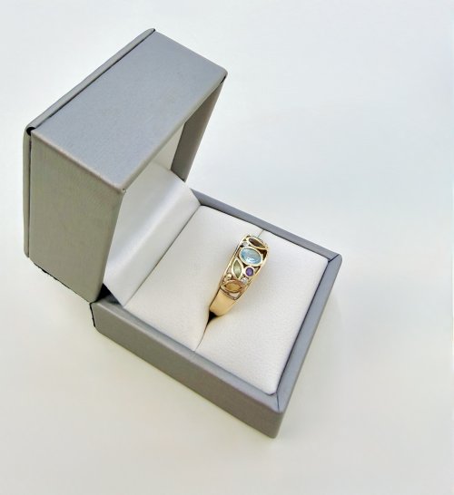 Hallmarked 9ct. Yellow Gold Multi-Gemstone Ring. NEW STOCK.