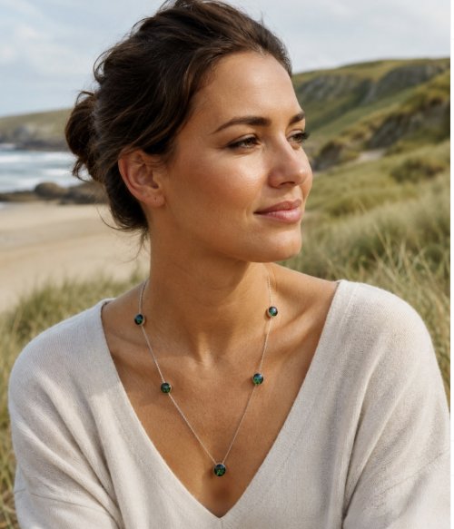 Sterling Silver Emerald Green Gemstone Necklace. NEW ARRIVAL.