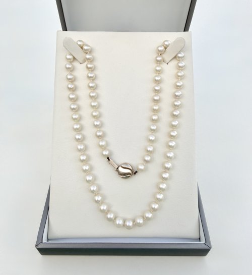 Single-Row Necklace of Cultured Pearls with 9ct. Gold Clasp. 19" NEW STOCK.
