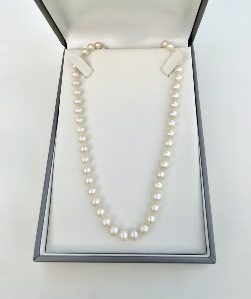 Single-Row Necklace of Cultured Pearls with 9ct. Gold Clasp. 19" NEW STOCK.