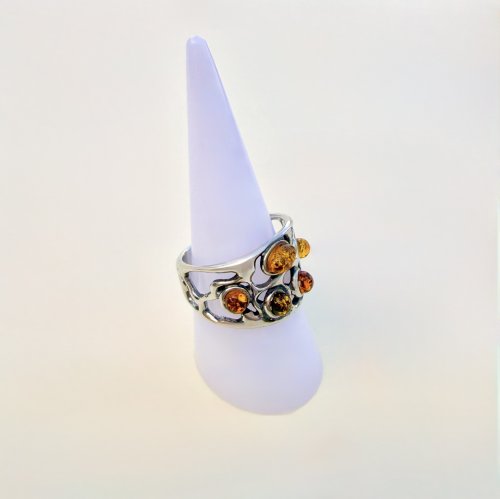 Silver Multi-Stone Amber ring. NEW STOCK.