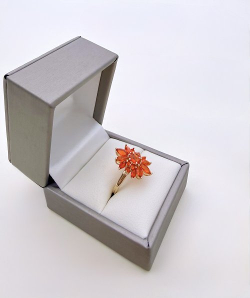 9ct. Gold Spessartine Garnet Sunburst Ring. NEW IN STOCK.