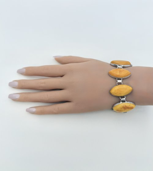 Silver Bracelet with Marquise-Cut Yellow Stones. NEW IN STOCK.