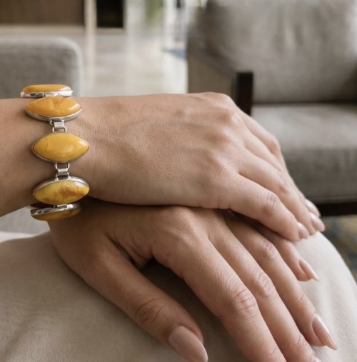 Silver Bracelet with Marquise-Cut Yellow Stones. NEW IN STOCK.