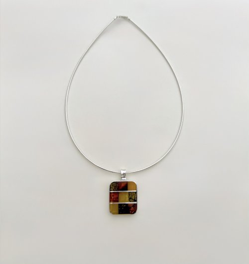 Sterling Silver Square Amber Pendant. NEW IN STOCK.