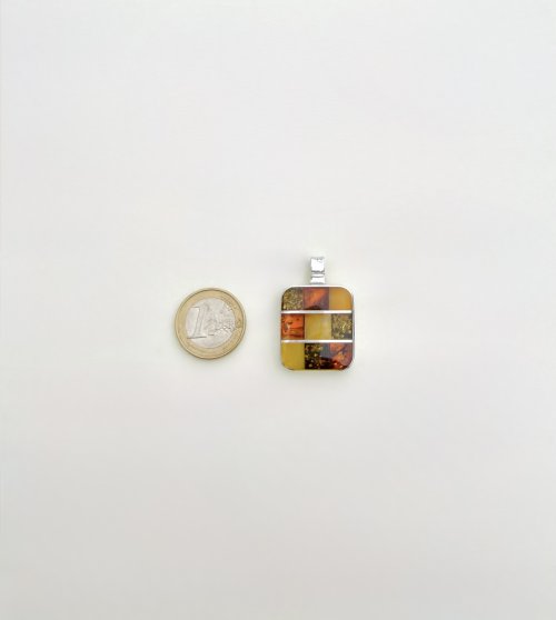 Sterling Silver Square Amber Pendant. NEW IN STOCK.