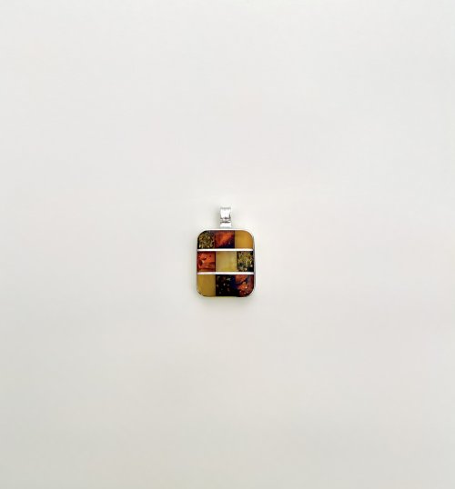 Sterling Silver Square Amber Pendant. NEW IN STOCK.
