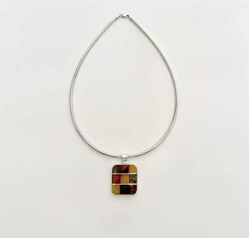 Sterling Silver Square Amber Pendant. NEW IN STOCK.