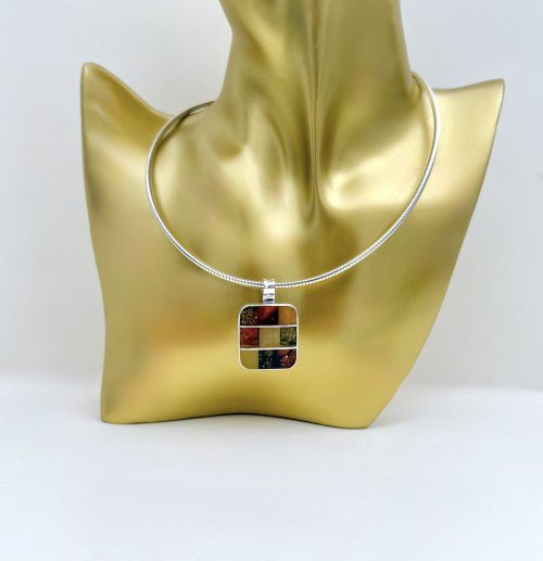 Sterling Silver Square Amber Pendant. NEW IN STOCK.