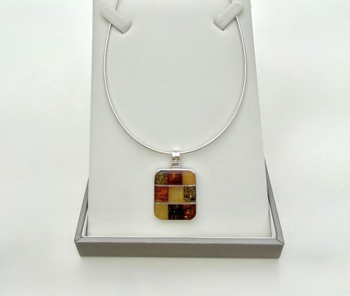 Sterling Silver Square Amber Pendant. NEW IN STOCK.