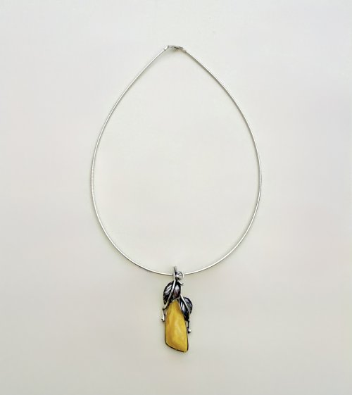 Sterling Silver Butterscotch Amber Leaf Pendant. NEW IN STOCK.