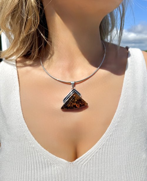 Large Sterling Silver Amber Statement Pendant. NEW IN STOCK.