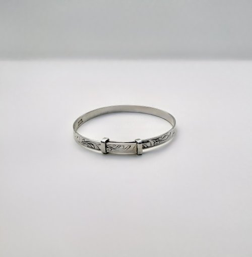 Vintage Sterling Silver Christening Baby Bangle with Foliate Design. NEW IN STOCK.