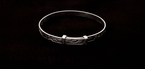 Vintage Sterling Silver Christening Baby Bangle with Foliate Design. NEW IN STOCK.
