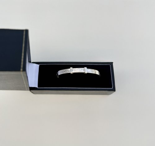 Vintage Sterling Silver Christening Baby Bangle with Foliate Design. NEW IN STOCK.