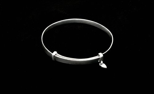 Sterling Silver Baby Bangle with White Enamel Heart Charm - Expandable. NEW IN STOCK.