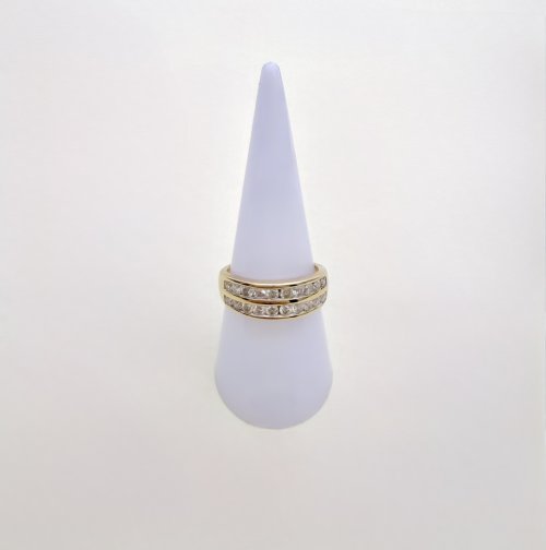 9ct. Yellow Gold Double Row Diamond Half Eternity Ring. NEW IN STOCK.