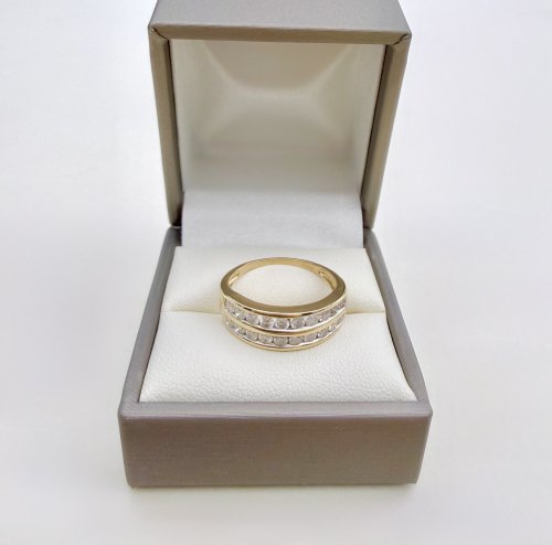 9ct. Yellow Gold Double Row Diamond Half Eternity Ring. NEW IN STOCK.