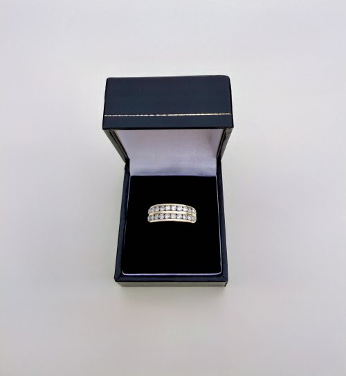 9ct. Yellow Gold Double Row Diamond Half Eternity Ring. NEW IN STOCK.