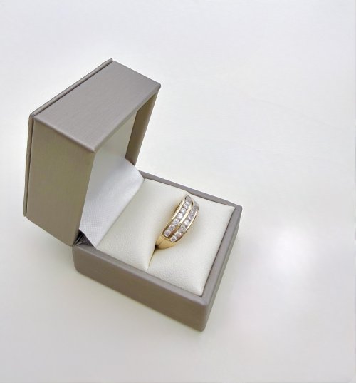 9ct. Yellow Gold Double Row Diamond Half Eternity Ring. NEW IN STOCK.