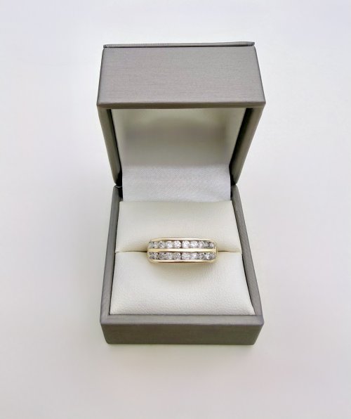 9ct. Yellow Gold Double Row Diamond Half Eternity Ring. NEW IN STOCK.