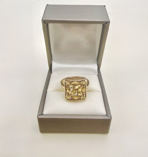 9ct. Yellow Gold Citrine Statement Ring - Marquise &amp; Round-Cut Design. NEW IN STOCK.
