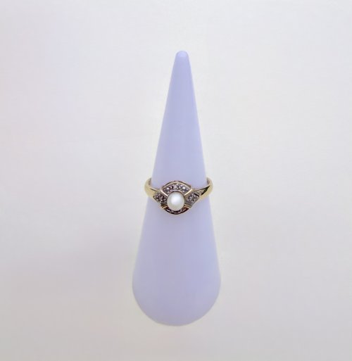 9ct. Yellow Gold Cultured Pearl &amp; Diamond Ring. NEW IN STOCK.