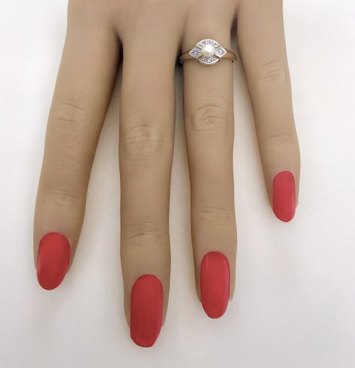 9ct. Yellow Gold Cultured Pearl &amp; Diamond Ring. NEW IN STOCK.