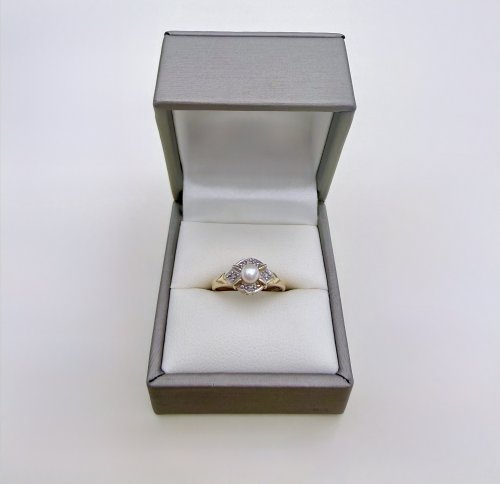 9ct. Yellow Gold Cultured Pearl &amp; Diamond Ring. NEW IN STOCK.