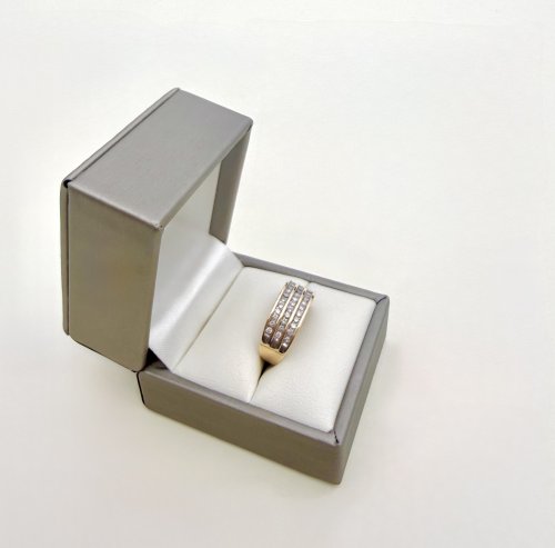 9ct. Yellow Gold Triple Row Diamond Half Eternity Ring. NEW IN STOCK.