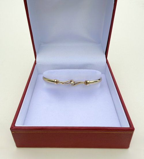 9ct. Yellow Gold Diamond Bangle with Curvilinear Design. NEW IN STOCK.