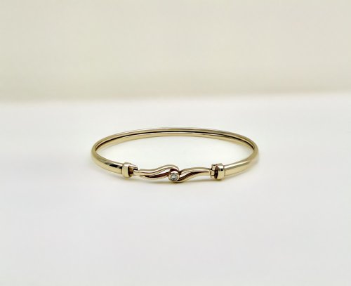 9ct. Yellow Gold Diamond Bangle with Curvilinear Design. NEW IN STOCK.