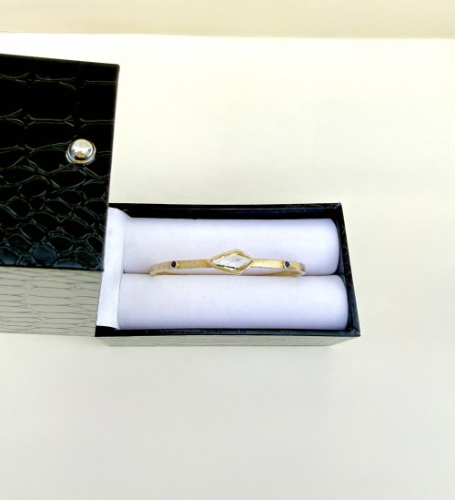 Designer Sterling Silver Gilt Bangle - Yellow &amp; Sapphire-Blue Gemstone Design. NEW IN STOCK.