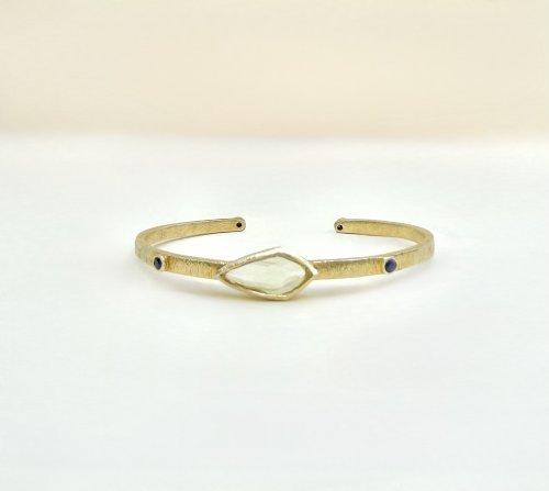Designer Sterling Silver Gilt Bangle - Yellow &amp; Sapphire-Blue Gemstone Design. NEW IN STOCK.