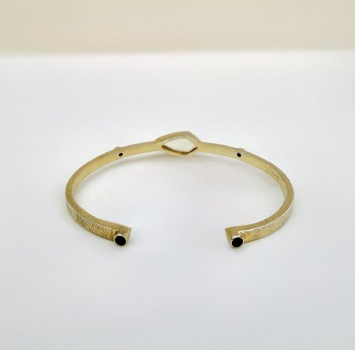 Designer Sterling Silver Gilt Bangle - Yellow &amp; Sapphire-Blue Gemstone Design. NEW IN STOCK.
