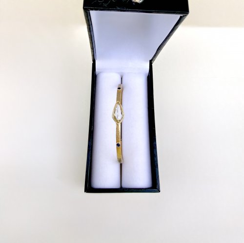 Designer Sterling Silver Gilt Bangle - Yellow &amp; Sapphire-Blue Gemstone Design. NEW IN STOCK.